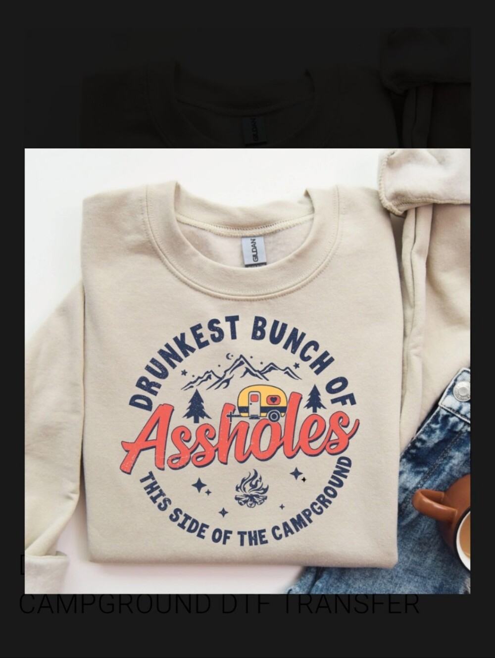 Gildan Cream Graphic Sweatshirt with Coral and Navy Print
